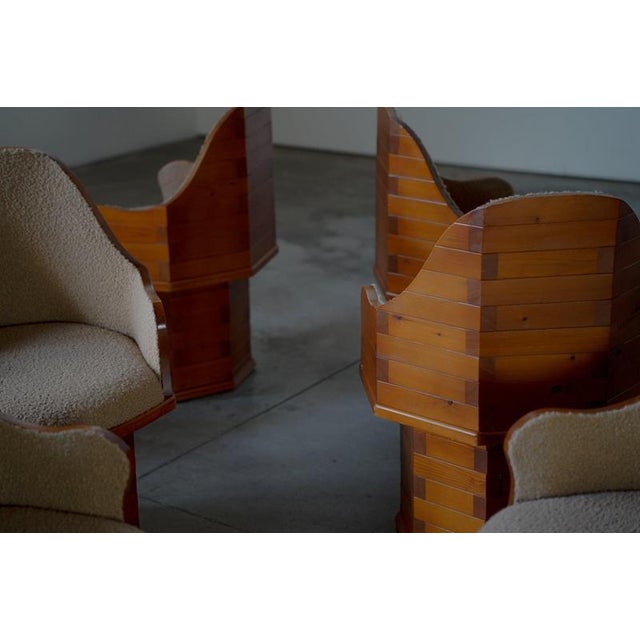Pine Dining Chairs in Boucle Upholstery, Germany, 1970s, Set of 7 For Sale - Image 11 of 18