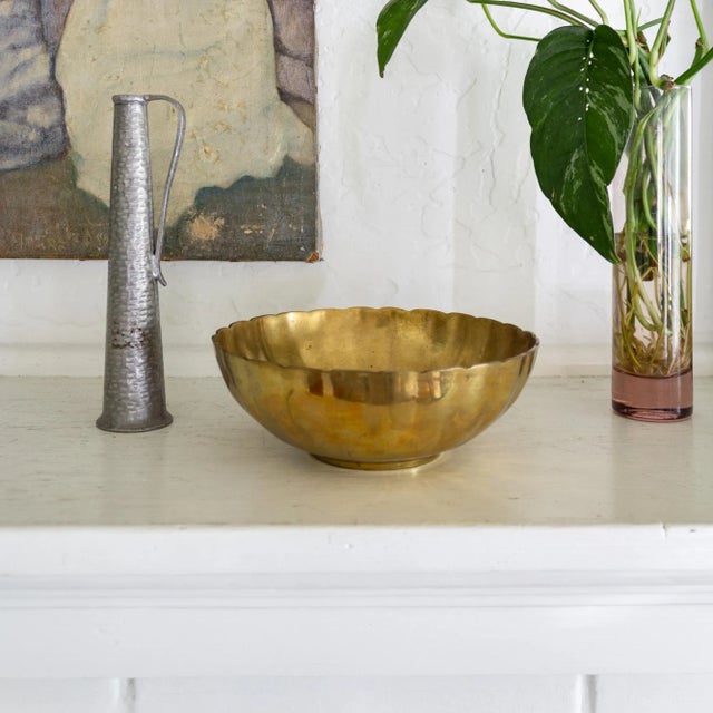 1960s Danish Scandinavian Scalloped Brass Catchall Bowl Stamped Malm For Sale - Image 5 of 6