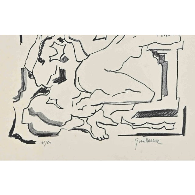 Landscape is an original Lithograph attributed to the artist Gian Barresi in the 1970s. Mixed colored tempera on paper....