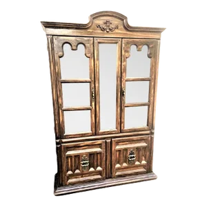 Vintage 1960s Keller Furniture Spanish Revival Solid Oak China Cabinet