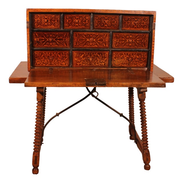 16th Century Renaissance Bargueno in Walnut and Fruitwood Marquetry For Sale