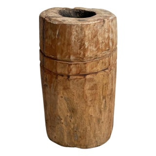 India Antique Wood Butter Pot For Sale