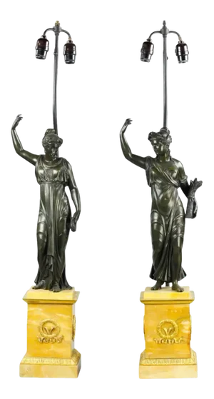 Pair of 19th Century Russian Empire Bronze and Marble Figures as Lamps