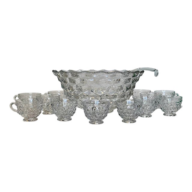Vintage Punch Bowl Set, 22 Punch Bowl Cups, and Glass Ladel, American