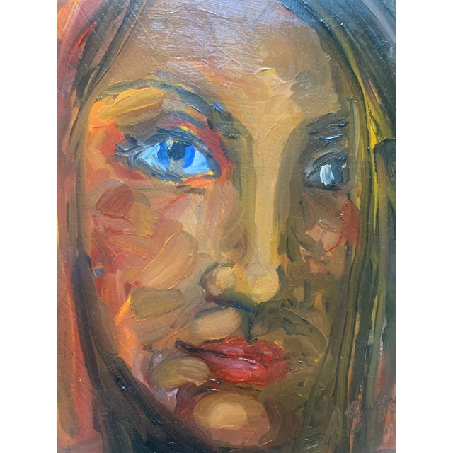 Contemporary Expressionist Style Portrait of a Woman Oil Painting on Masonite For Sale - Image 4 of 6
