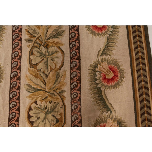 Contemporary Bessarabian floral brown, green, red and white flat-weave wool rug by Doris Leslie Blau Size: 12'0" × 18'2"...