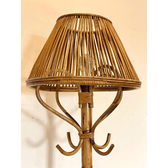 Mid-Century Modern Floor Lamp in Rush and Bamboo, 1970s For Sale - Image 3 of 12