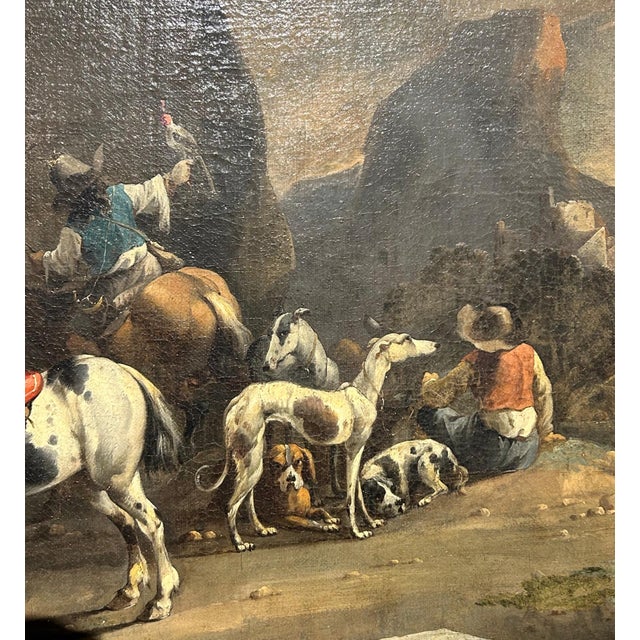 Textile Simon Van Douw, Hunting Scene with Falconer, 1600s, Painting For Sale - Image 7 of 9