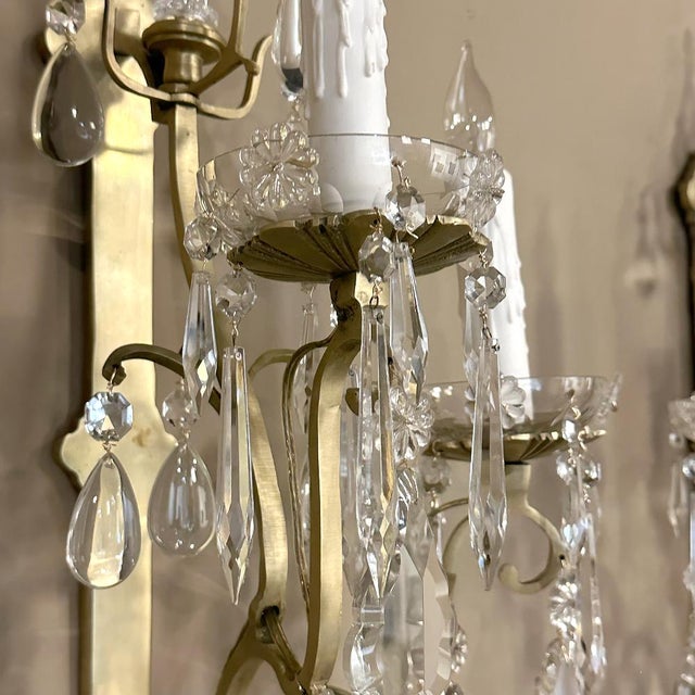 Pair of Timeless Solid Brass & Cut Crystal Wall Sconces For Sale - Image 14 of 18