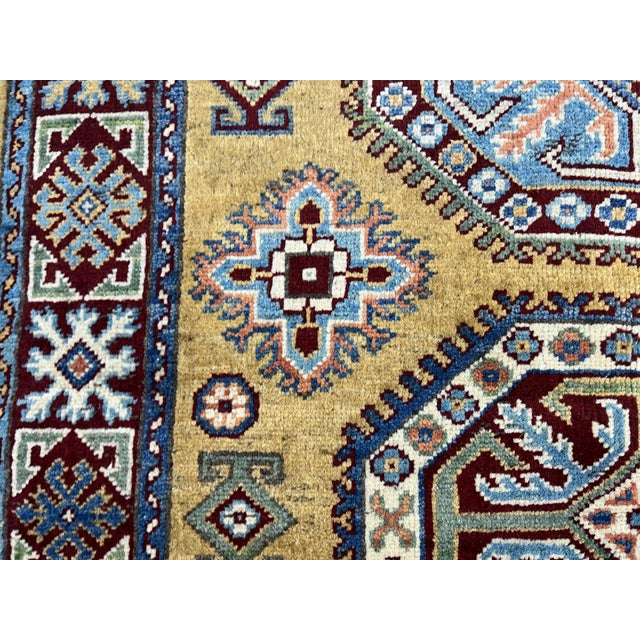 2000 - 2009 Gold Kazak Wool Rug With Three Medallions, 3'6" X 4'9" For Sale - Image 5 of 16