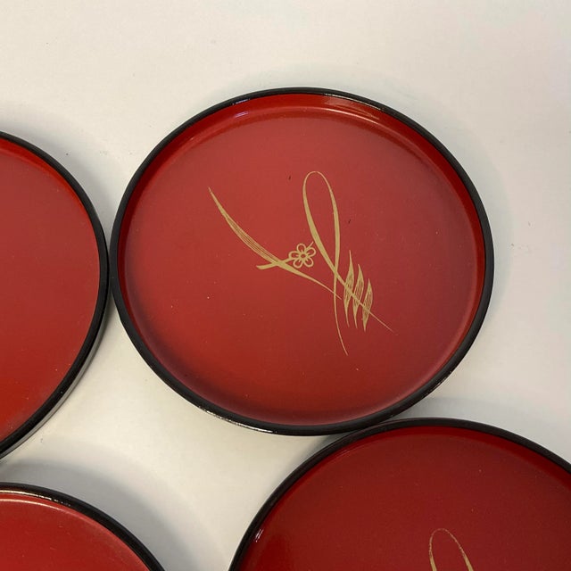 Plastic Mid-Century Japanese Chinoiserie Large Round Coasters - Set of 4 For Sale - Image 7 of 8