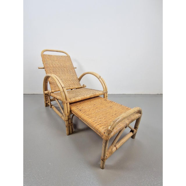 Mid-Century Modern Vintage Extendable Garden Deck Chair in Rattan, 1960 For Sale - Image 3 of 18