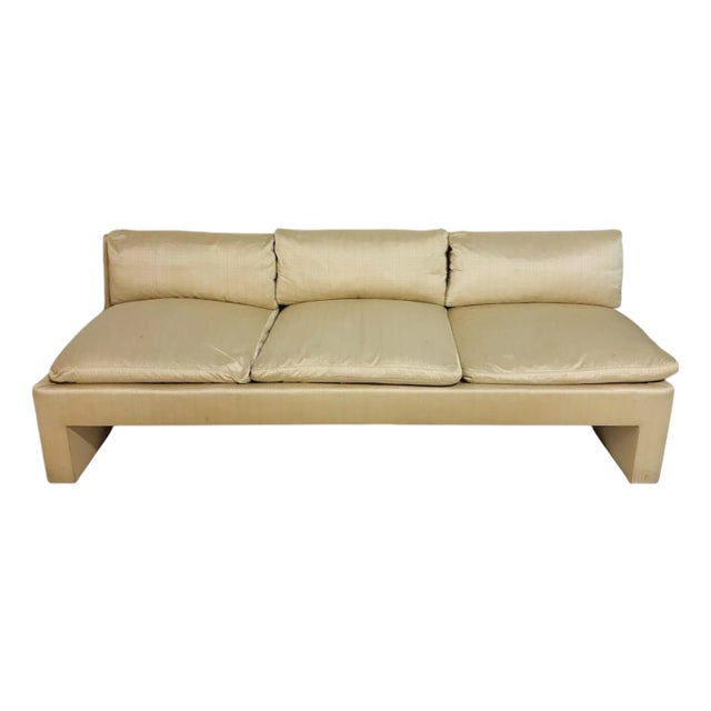 1960s Custom Armless Low Profile Sofa With Silk Upholstery and Goose Down Cushions For Sale