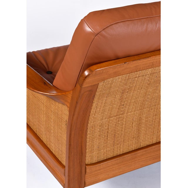 Danish Modern Teak Sofa With Caned Sides Restored in New Leather For Sale - Image 14 of 16