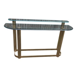 Pace Mid-Century Modern Brass and Glass 2 Tier Console Table For Sale