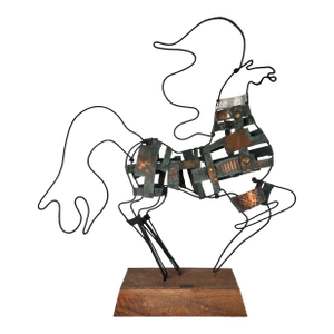 Large Mid Century Modern Copper Horse Metal Brutalist Sculpture Signed Bill Let
