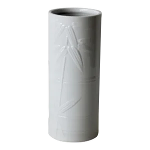 1980s Hutschenreuther Style Ceramic Bamboo Theme White Cylindrical Vase