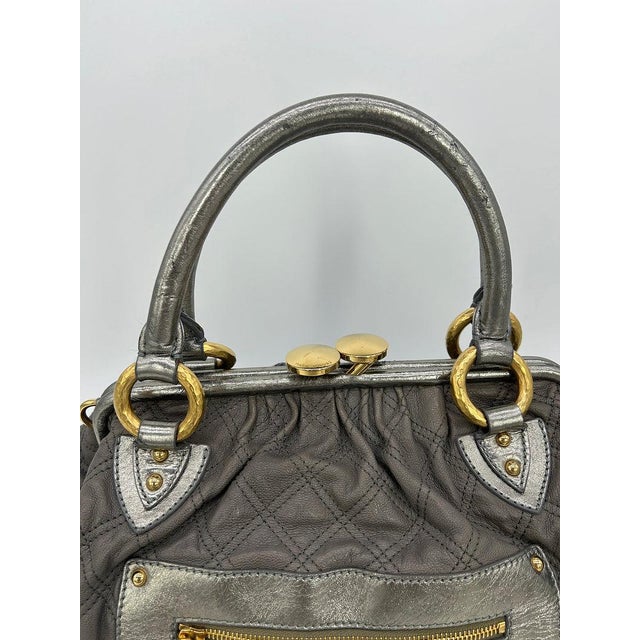 Mid 20th Century Marc Jacobs Gray Quilted Leather Gold Stam Bag For Sale - Image 10 of 11