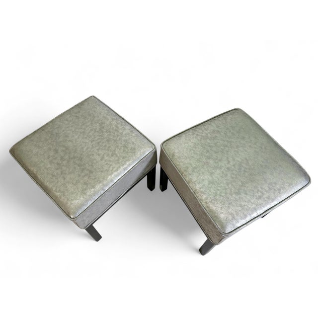 Crafted with elegance and clean lines of the Mid Century Modern aesthetic, this pair of custom made stools in Luxe...