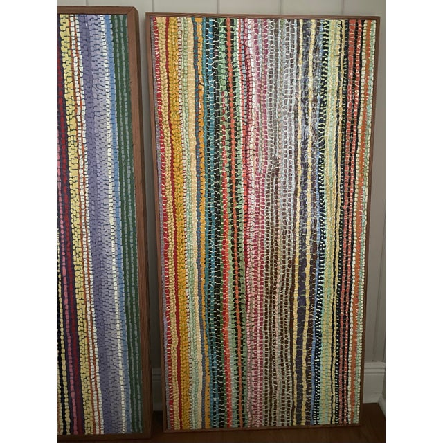 Pair of Unique, Original Rag Rug Paintings on Wood by Artist Julian Helms of Selma, Alabama. "Rag Rug #5" 2002 "Rag Rug...