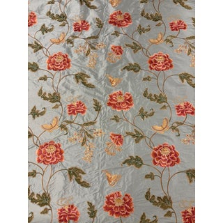 Colefax & Fowler "Oriental Poppy" Silk Embroidered Fabric - 5 Yard Piece For Sale
