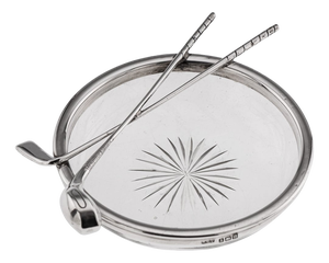 Antique English Silver and Cut Glass Golf Theme Ashtray, 1911