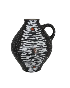 German Ceramic Drip Glaze Brown with White Stripes & Red Dots No. 650-17 Pitcher Vase from Jasba, 1950s