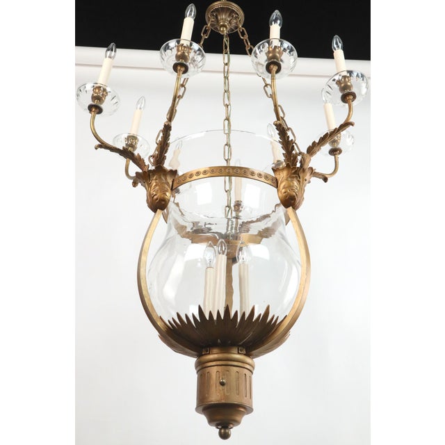 Traditional Early 20th Century The Plaza Hotel Bronze Glass Bell Jar Ceiling Light For Sale - Image 3 of 12