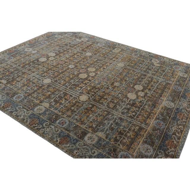 Rug & Kilim Rug & Kilim’s Oversized Block Print Rug in Brown and Blue with Geometric Florals - 13x19 For Sale - Image 4 of 7