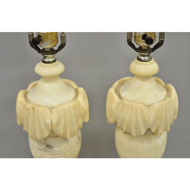 Early 20th Century Antique Italian Neoclassical Style Carved Marble Shell Urn Table Lamps - A Pair For Sale - Image 5 of 12