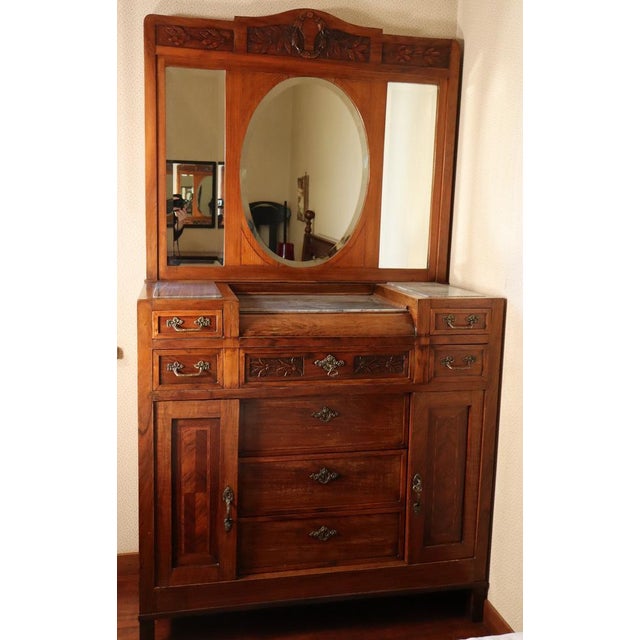 Mahogany & Marble Chest of Drawers with Mirror, 1900s For Sale - Image 5 of 18