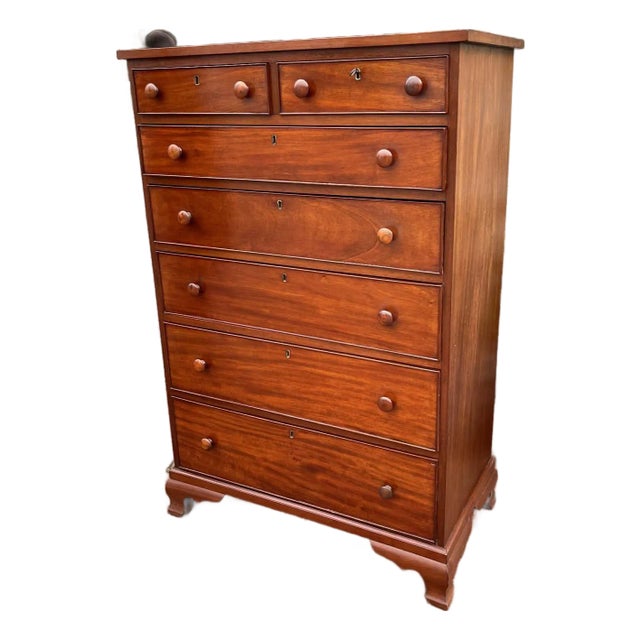Victorian Mahogany Tall Chest of Drawers – 7 Graduated Drawers, Original Hardware For Sale