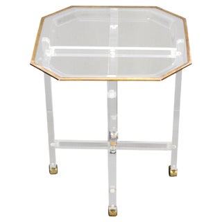 Mid-Century Acrylic and Brass Octagonal Coffee Table with Tray from Christian Dior For Sale