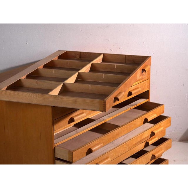 Wood Antique Plan Chest in Beech, Central Europe, 1960 For Sale - Image 7 of 14
