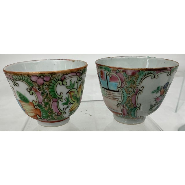 Antique Chinese Export Famille Rose Medallion Porcelain Cups , Near Pair For Sale - Image 11 of 11