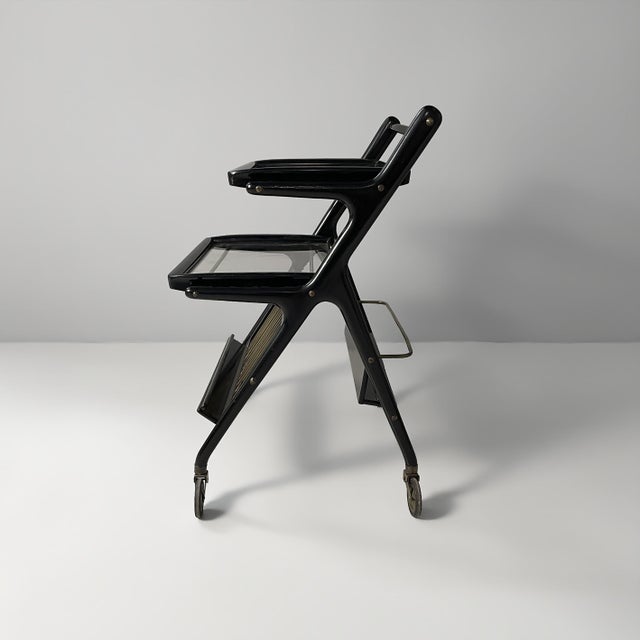 Mid-Century Modern Italian Serving Bar Cart by Cesare Lacca, 1950s For Sale - Image 3 of 18