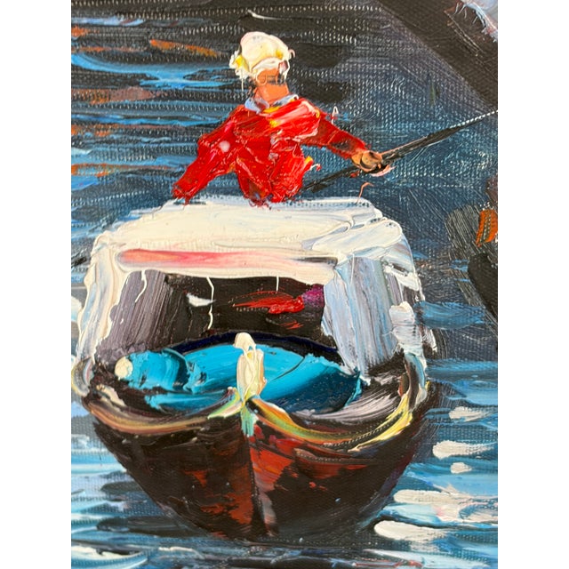 1970s Massive Venice Canal Scene – Burnette Original Oil Impasto Texture For Sale - Image 9 of 12