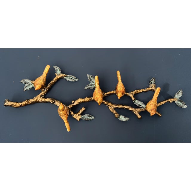 Mid 20th Century Vintage Cast Metal Birds on Branch Wall Sculpture With Verdigris Patina For Sale - Image 5 of 12