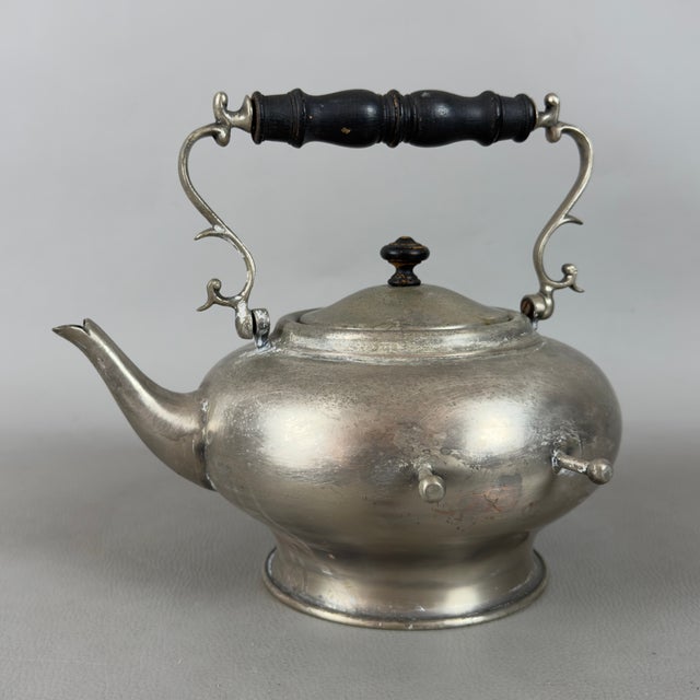 Metal Vintage Tilting Teapot Samovar Food Warmer in Silver Metal For Sale - Image 7 of 11