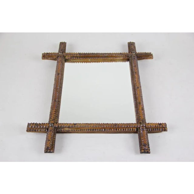 Rustic Austrian Hand-Carved Tramp Art Wall Mirror, 1870 For Sale - Image 3 of 13