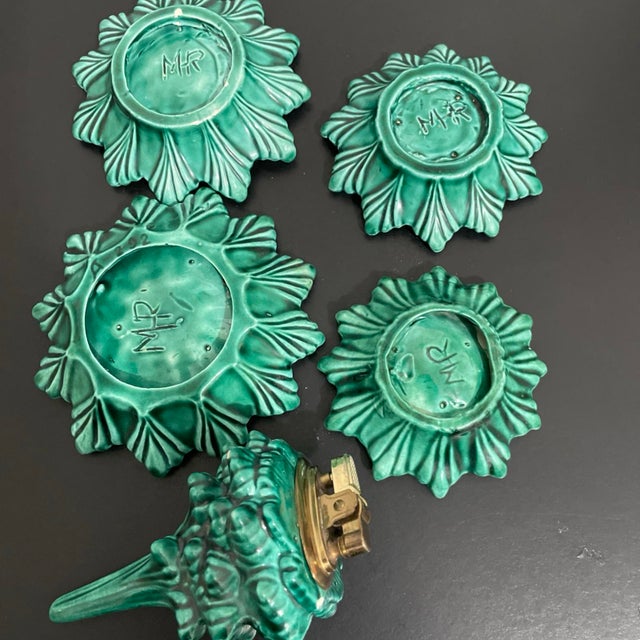 1970s Vintage Ceramic Christmas Tree Stacking Ashtrays With Lighter 7” For Sale - Image 5 of 12