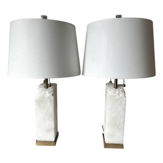 Pair of Bethel International Alabaster & Brass Table Lamps - Like New For Sale
