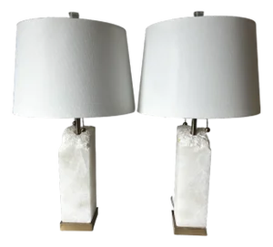 Pair of Bethel International Alabaster & Brass Table Lamps - Like New