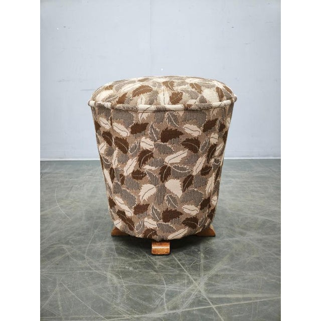 Gray Czechoslovak Art Deco Round Upholstered Ottoman, 1930s For Sale - Image 8 of 10