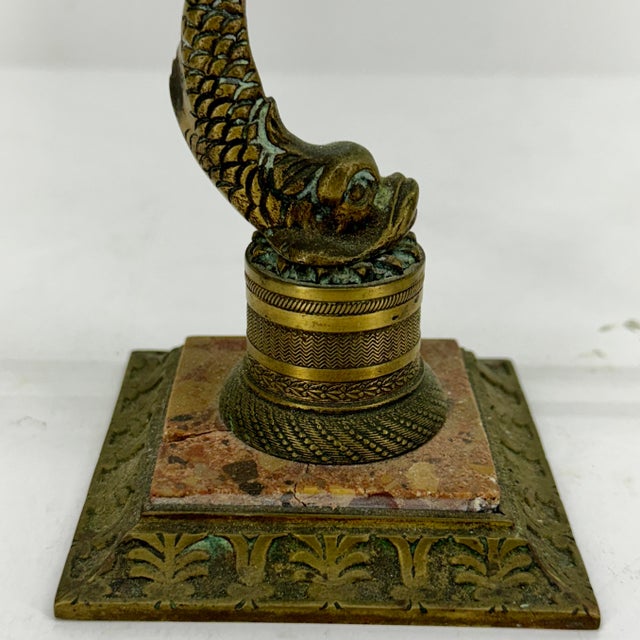 Pair of Late 19th Century Italian Marble and Brass Candlesticks For Sale - Image 9 of 12