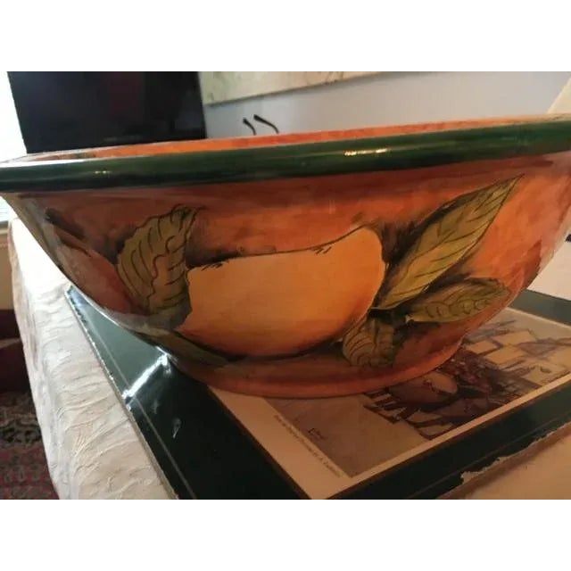 Traditional Majolica Pottery Salad Bowl With Pears For Sale - Image 3 of 10