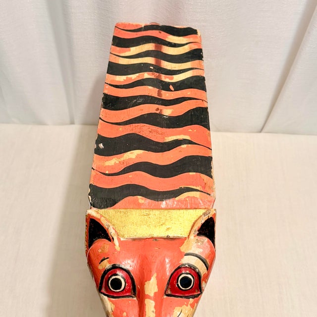 Wood Mid-Century Artist Signed Carved Folk Art Tiger Footstool For Sale - Image 7 of 12