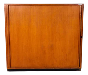 Vintage Wooden Roll-Top Cabinet with Drawers and Shelves