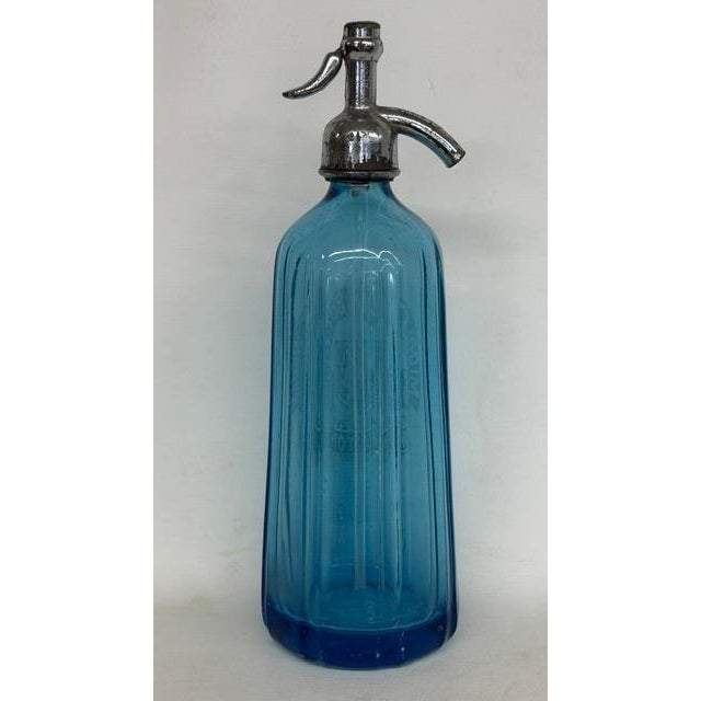 Art Deco Larocco Bros Blue Glass Seltzer Bottle 26 Oz Middletown Ny Made in Czech 4822b For Sale - Image 3 of 18