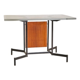 Italian Iron + Glass Desk or Console with Inset Wood Panel, 1950s For Sale